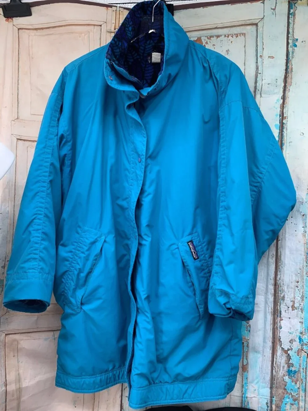 Patagonia Reversible Blue Jacket With Fleece Lining Snap & Zip Closure Size XL
